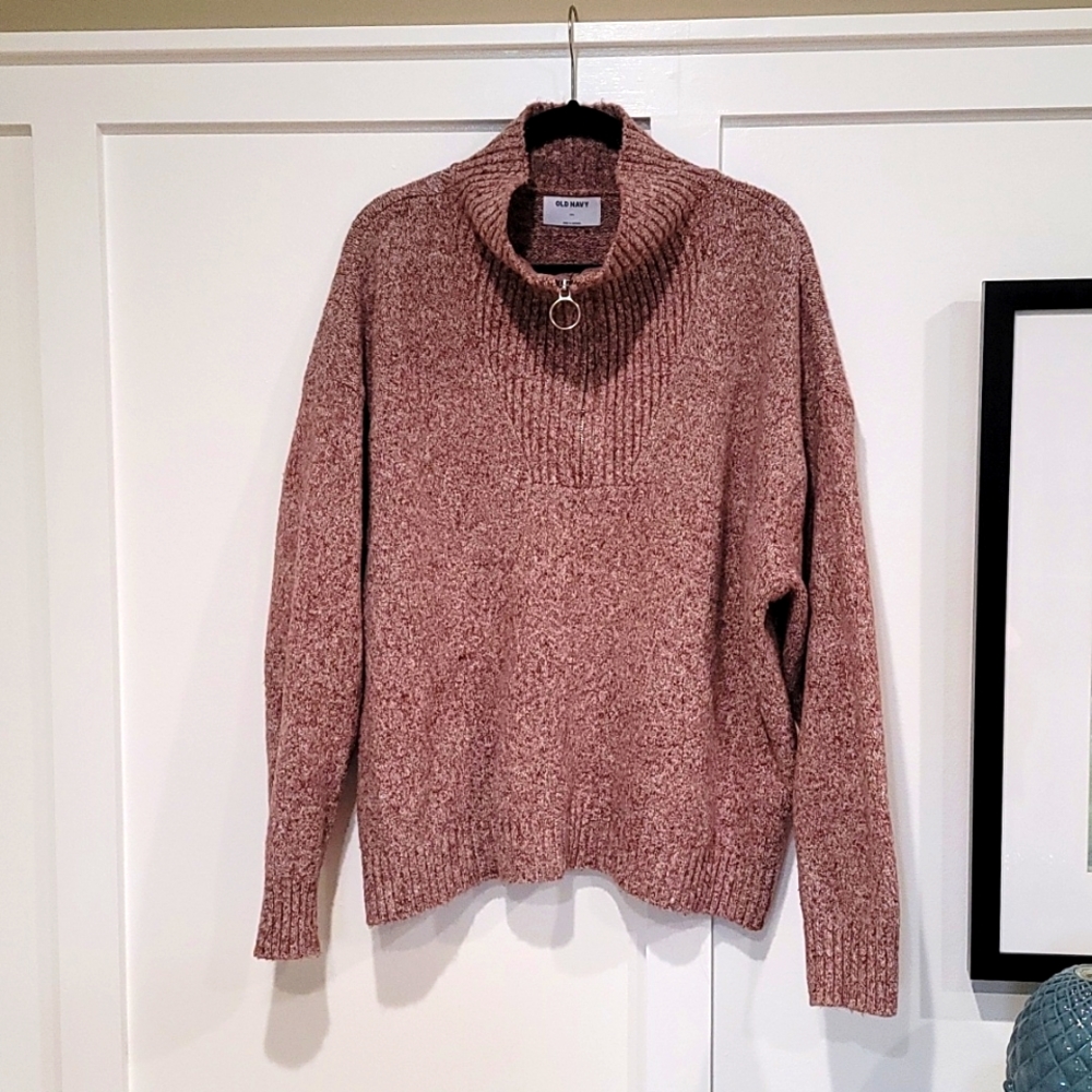 Old Navy XXL Zip Neck Burgundy Marled Yarn Sweater